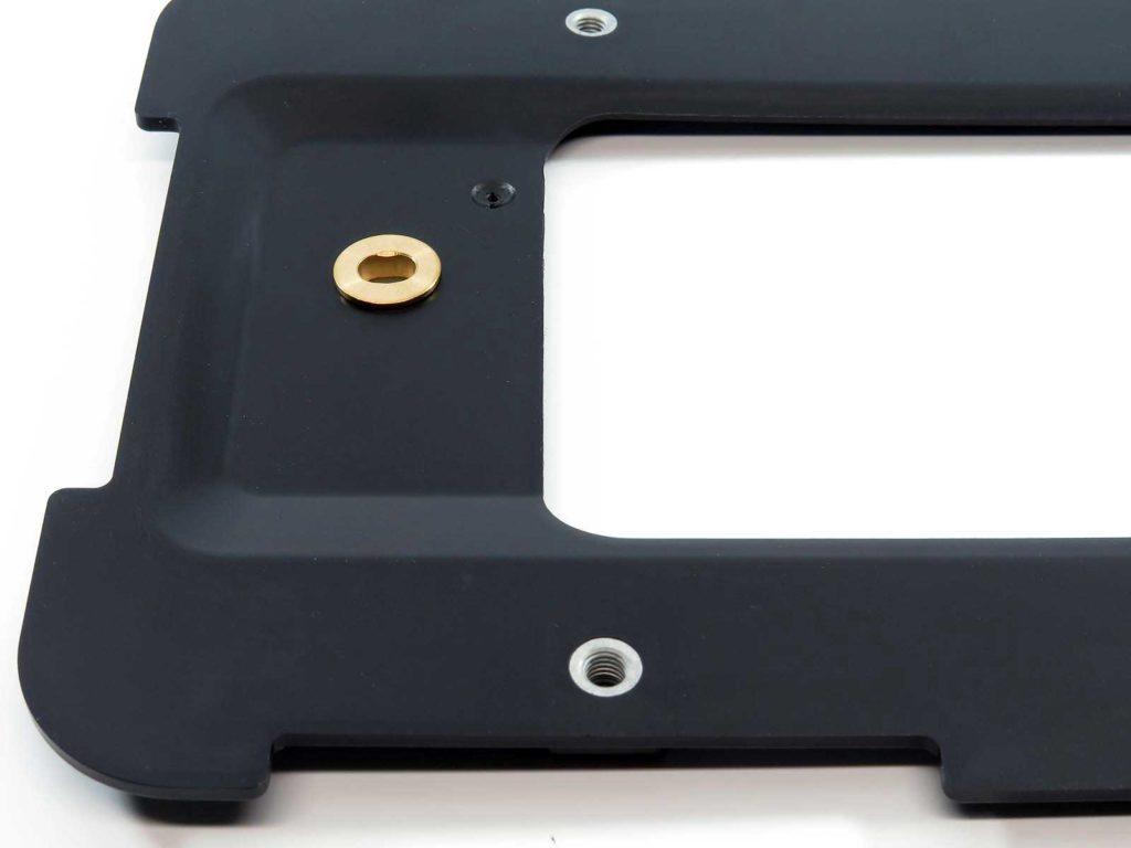 Close-up of 2011 BMW 335i Coupe rear license plate bracket.