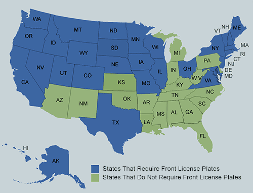 Does your state require front license plates?