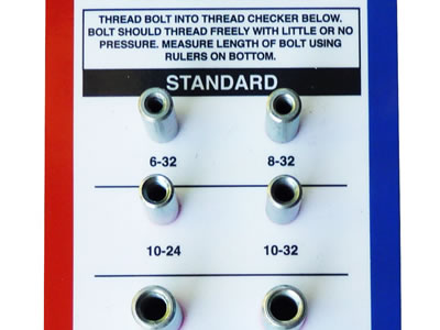 Partial view of common hardware store thread checker